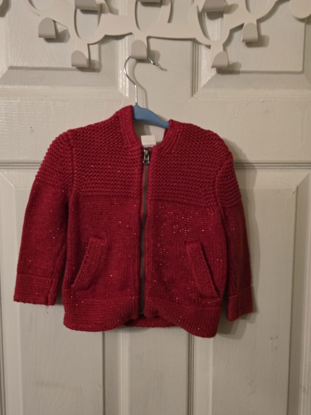 GAP Red Glitter Knit Zip-Up Cardigan